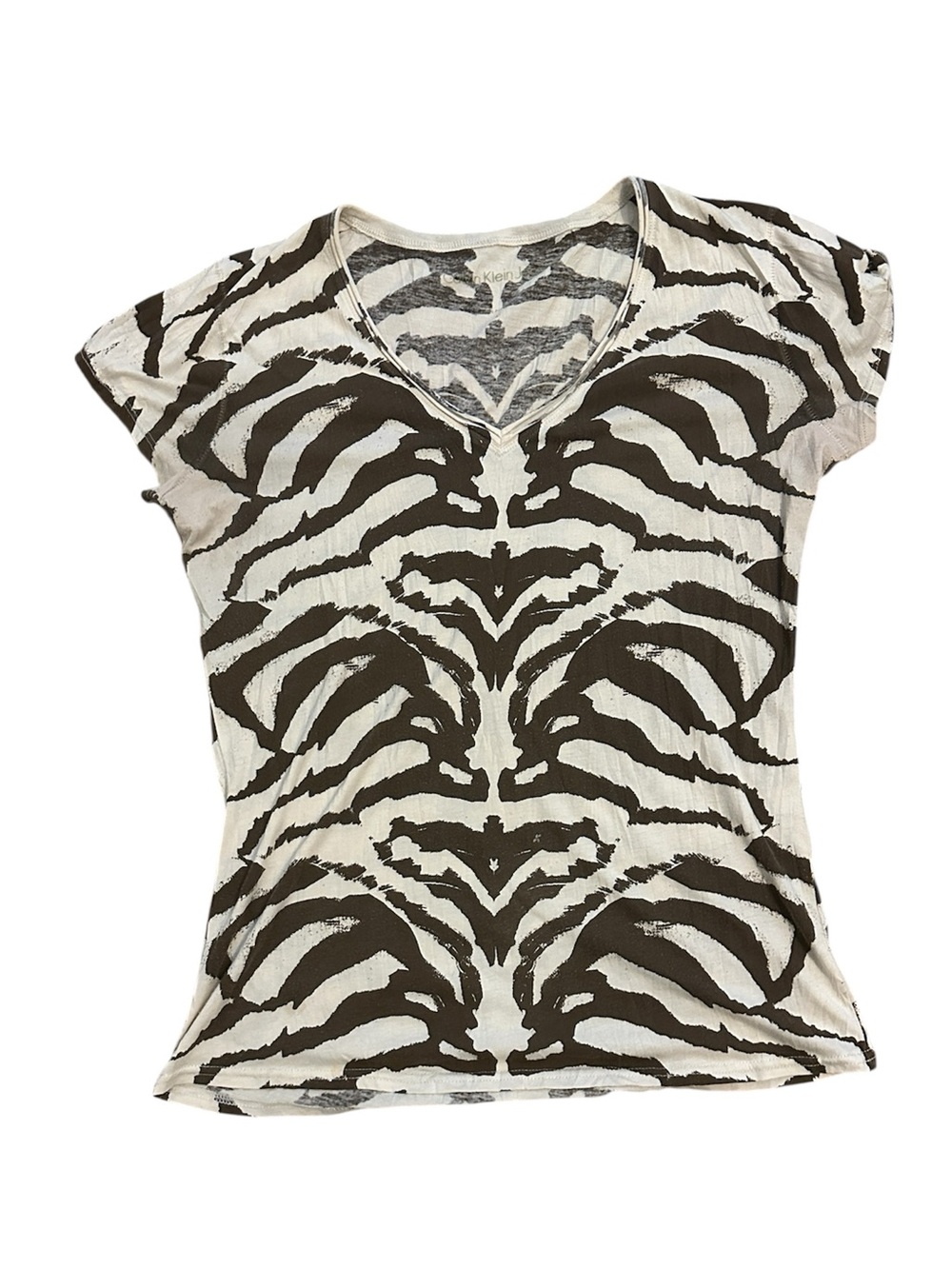 Calvin Klein Jeans Women's Zebra-Print V-Neck Top - Black & Cream